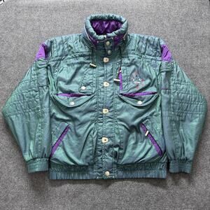 Vintage Kaelin Ski Jacket Mens Large Green Purple Colorblock Insulated 90s